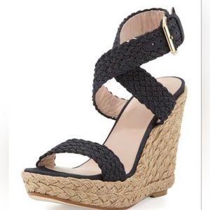 Stuart Weitzman Black Crochet Espadrille Wedge